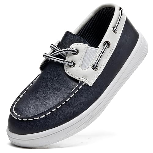 DADAWEN Jungen Mädchen Anzugschuhe Slip-On Bootsschuhe mit 2 Loch Schnürsenkeln Slipper Schule Freizeitschuhe,Blau,32 EU von DADAWEN