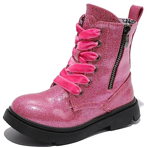 DADAWEN Jungen Mädchen Retro Schnürstiefeletten Zweiseitige Reißverschluss Stiefel,Rosa,30 EU von DADAWEN