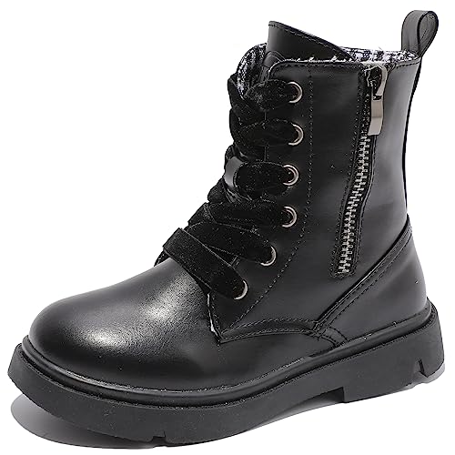 DADAWEN Jungen Mädchen Retro Schnürstiefeletten Zweiseitige Reißverschluss Stiefel,Schwarz,28 EU von DADAWEN