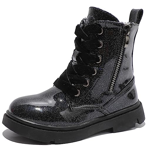 DADAWEN Jungen Mädchen Retro Schnürstiefeletten Zweiseitige Reißverschluss Stiefel,Schwarz B,33 EU von DADAWEN