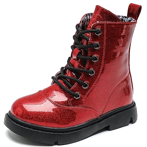 DADAWEN Jungen Stiefel Wasserdichte Mädchen Schnürstiefeletten,Rot,30 EU von DADAWEN