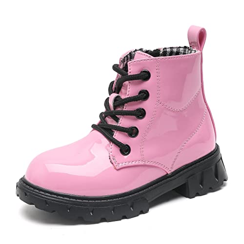 DADAWEN Jungen Stiefel Wasserdichte Mädchen Schnürstiefeletten für Frühling Herbst Winter,Pink,23 EU von DADAWEN