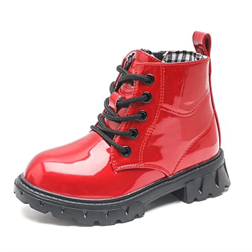 DADAWEN Jungen Stiefel Wasserdichte Mädchen Schnürstiefeletten für Frühling Herbst Winter,Rot,26 EU von DADAWEN