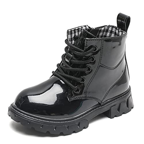 DADAWEN Jungen Stiefel Wasserdichte Mädchen Schnürstiefeletten für Frühling Herbst Winter,Schwarz,23 EU von DADAWEN