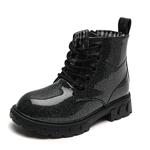 DADAWEN Jungen Stiefel Wasserdichte Mädchen Schnürstiefeletten für Frühling Herbst Winter,Schwarz B,24 EU von DADAWEN