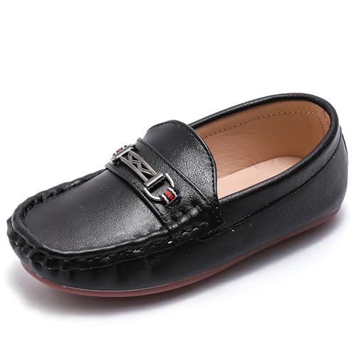 DADAWEN Kinder Jungen Mädchen Mokassin Weiches Kunstleder Slip-On Schuhe Schule Hochzeit Kirche Penny Loafer,Schwarz,26 EU von DADAWEN