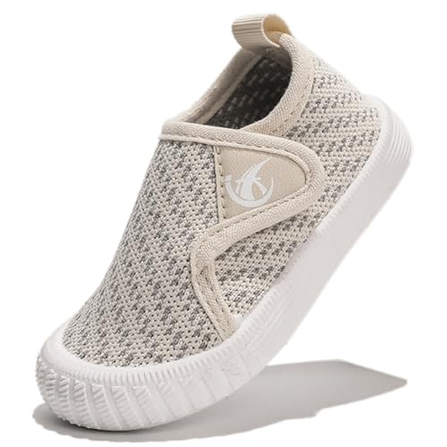 DADAWEN Kinder Jungen Sportschuhe Klettverschluss Mädchen Leicht Schule Laufschuhe,Beige,23 EU von DADAWEN