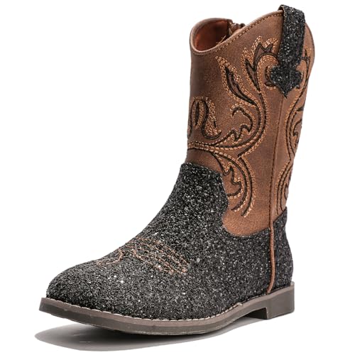 DADAWEN Mädchen Cowboystiefel Halbschaft Glitzer Schlupfstiefel,Schwarz,38 EU von DADAWEN