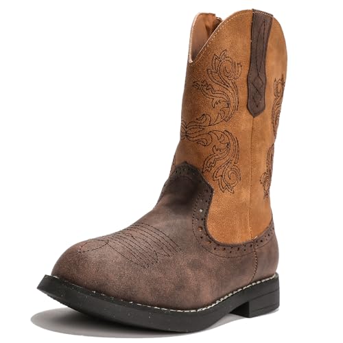 DADAWEN Mädchen Cowboystiefel Halbschaft Schlupfstiefel,Braun,27 EU von DADAWEN