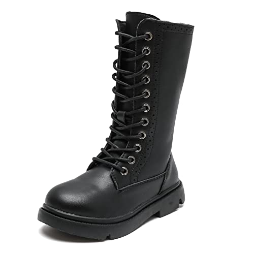 DADAWEN Mädchen Halbschaftstiefel Winterschuhe mit Reißverschluss Schnürstiefeletten,Schwarz,29 EU von DADAWEN