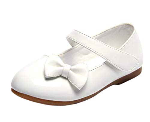 DADAWEN Mädchen Mary Jane Halbschuhe Ballerinas Schleife Prinzessin Schuhe,Weiß,23 EU von DADAWEN