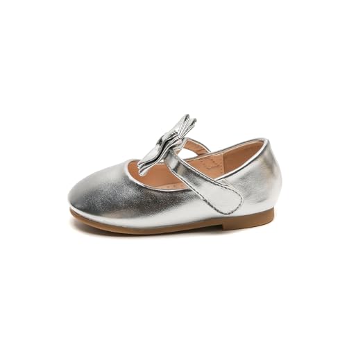 DADAWEN Mädchen Mary Jane Schuhe Festliche Kleidschuhe Prinzessin Ballerinas,Silber,21 EU von DADAWEN