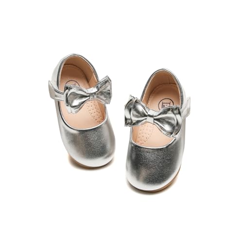 DADAWEN Mädchen Mary Jane Schuhe Festliche Kleidschuhe Prinzessin Ballerinas,Silber,33 EU von DADAWEN