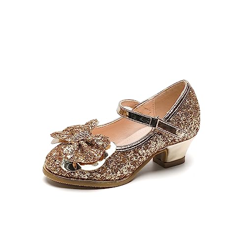 DADAWEN Mädchen Prinzessin Schuhe mit Absatz Glitzer Mary Jane Kleidschuhe,Gold,30 EU von DADAWEN