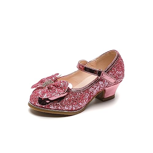 DADAWEN Mädchen Prinzessin Schuhe mit Absatz Glitzer Mary Jane Kleidschuhe,Rosa,26 EU von DADAWEN