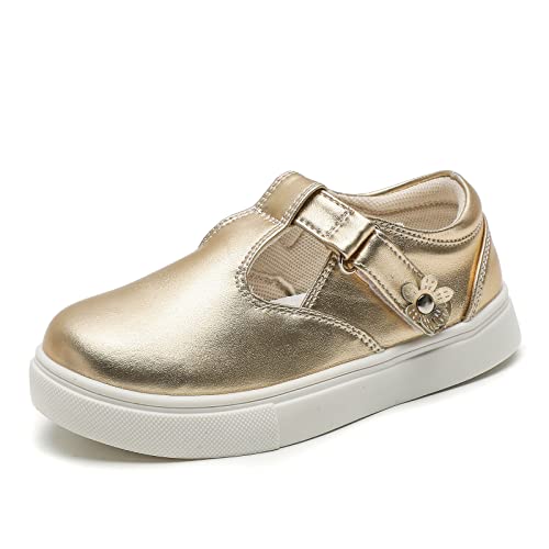 DADAWEN Mädchen T-Spangen Mary Jane Ballerinas Taufschuhe,Gold,23 EU von DADAWEN