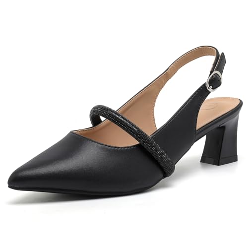 DADAWEN Sandalen für Damen Slingback Pumps Pointed Toe Plateau Kleid Hochzeit Schuhe,Schwarz,38 EU von DADAWEN