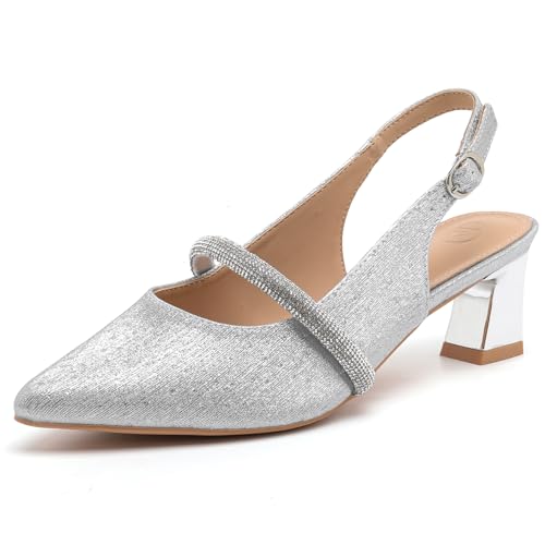 DADAWEN Sandalen für Damen Slingback Pumps Pointed Toe Plateau Kleid Hochzeit Schuhe,Silber,37 EU von DADAWEN