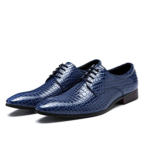 DADIJIER Dress Oxford Shoes for Men Lace Up Snake Print Derby Shoes Round Toe Vegan Leather Anti-Slip Low Top Rubber Sole Block Heel Business Formale Schuhe (Color : Blau, Größe : 42 EU) von DADIJIER