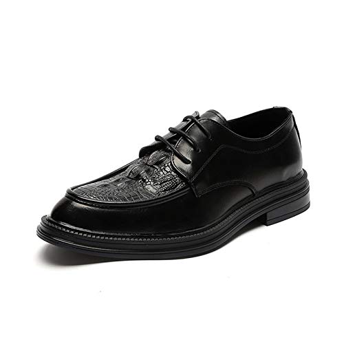 DADIJIER Dress Oxford for Men Lace Up Apron Round Toe Crocodile Embossed PU Leather Rubber Sole Non Slip Resistant Party Formale Schuhe (Color : Schwarz, Größe : 43 EU) von DADIJIER