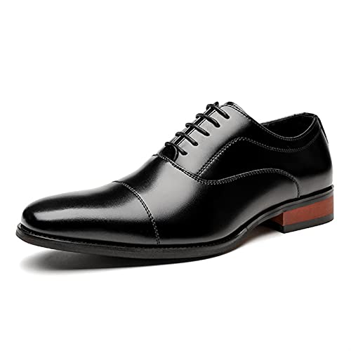 DADIJIER Dress Shoes for Men Lace Up Cap Toe Black Burnished Toe Genuine Leather Non Slip Rubber Sole Slip Resistant Anti-Slip Low Top Classic Formale Schuhe (Color : Schwarz, Größe : 41 EU) von DADIJIER