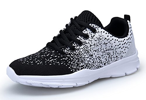 DAFENP Sportschuhe Laufschuhe Atmungsaktiv Leichte Turnschuhe Gym Fitness Sneaker für Herren Damen (Schwarzweiß, Numeric_45) von DAFENP