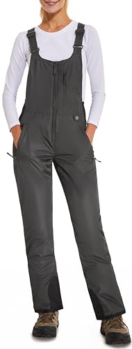 DAFENP Damen Skihose Latzhose Wasserdicht Softshellhose Overall Winter Warm Gefüttert Schneehose Snowboardhose mit Verstellbaren Hosenträgerhose HXK8668W-Grey-2XL von DAFENP