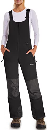 DAFENP Damen Skihose Latzhose Wasserdicht Softshellhose Overall Winter Warm Gefüttert Schneehose Snowboardhose mit Verstellbaren Hosenträgerhose HXK7664W-Black-L von DAFENP