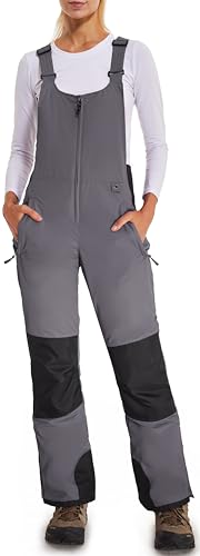 DAFENP Damen Skihose Latzhose Wasserdicht Softshellhose Overall Winter Warm Gefüttert Schneehose Snowboardhose mit Verstellbaren Hosenträgerhose HXK8778W-Grey-XS von DAFENP