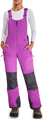 DAFENP Damen Skihose Latzhose Wasserdicht Softshellhose Overall Winter Warm Gefüttert Schneehose Snowboardhose mit Verstellbaren Hosenträgerhose HXK7664W-Purple-L von DAFENP