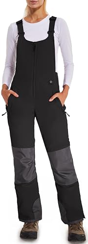DAFENP Damen Skihose Latzhose Wasserdicht Softshellhose Overall Winter Warm Gefüttert Schneehose Snowboardhose mit Verstellbaren Hosenträgerhose HXK8778W-Black-L von DAFENP