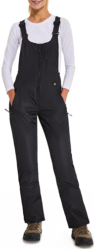 DAFENP Damen Skihose Latzhose Wasserdicht Softshellhose Overall Winter Warm Gefüttert Schneehose Snowboardhose mit Verstellbaren Hosenträgerhose HXK8668W-Black-S von DAFENP