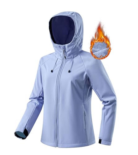 DAFENP Damen Softshelljacke Wasserdichte Atmungsaktive Winterjacke Warme Fleece Gefüttert Leichte Winddichte Übergangsjacke Funktionsjacke für Outdoor Sport Camping Wandern MSJK231018W-Blue-S von DAFENP