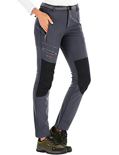 DAFENP Damen Wanderhose Outdoorhose Wasserdicht Softshellhose Winddicht Winter Warm Gefüttert Skihose Snowboardhose Trekkinghose (x-Large, Grau) von DAFENP