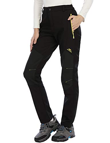 DAFENP Damen Wanderhose Outdoorhose Wasserdicht Softshellhose Winddicht Winter Warm Gefüttert Skihose Snowboardhose Trekkinghose KZ16608W-Black2-M von DAFENP