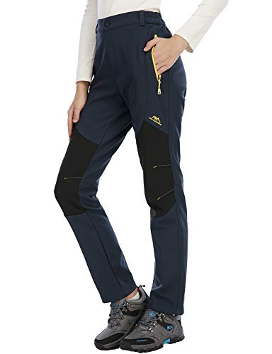 DAFENP Damen Wanderhose Outdoorhose Wasserdicht Softshellhose Winddicht Winter Warm Gefüttert Skihose Snowboardhose Trekkinghose (S, Blau Gelb) von DAFENP