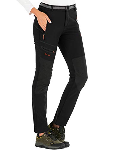 DAFENP Damen Wanderhose Outdoorhose Wasserdicht Softshellhose Winddicht Winter Warm Gefüttert Skihose Snowboardhose Trekkinghose KZ1662W-Black-2XL von DAFENP