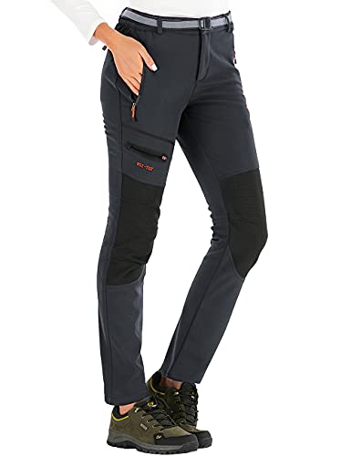 DAFENP Damen Wanderhose Skihose Wasserdicht Softshellhose Winddicht Winter Warm Gefüttert Outdoorhose Snowboardhose Trekkinghose KZ1635W-Gray-XS von DAFENP