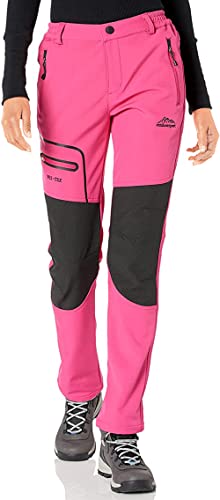 DAFENP Damen Wanderhose Skihose Wasserdicht Softshellhose Winddicht Winter Warm Gefüttert Outdoorhose Snowboardhose Trekkinghose KZ1635W-Pink-2XL von DAFENP