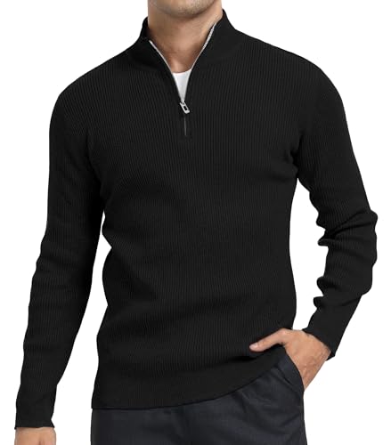 DAFENP Herren Rollkragenpullover Strickpullover Zip Pullover Winterpullover Turtleneck Pulli Arbeitspullover Warm Winter Langarmshirt Sweater FS6783M-Black-L von DAFENP