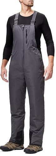 DAFENP Herren Skihose Latzhose Wasserdicht Schneehose Softshellhose Winter Warm Gefüttert Snowboardhose Overall mit Verstellbaren Hosenträgerhose HXK9129M-Grey-L von DAFENP