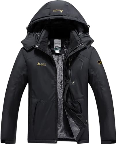 DAFENP Herren Skijacke Wasserdichte Winterjacke Warm Gefüttert Snowboardjacke Softshelljacke Winddichte Atmungsaktiv Outdoorjacke Wanderjacke mit Kapuze CFY815M-Black-XL von DAFENP