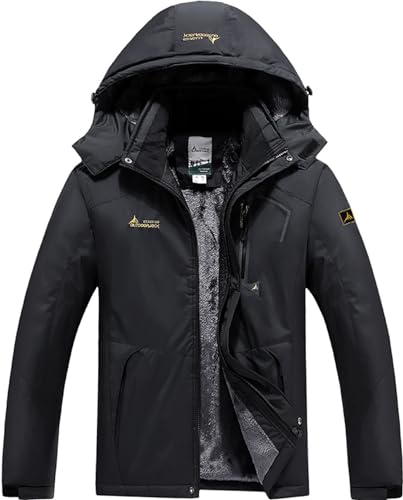 DAFENP Herren Skijacke Wasserdichte Winterjacke Warm Gefüttert Snowboardjacke Softshelljacke Winddichte Atmungsaktiv Outdoorjacke Wanderjacke mit Kapuze CFY815M-Black1-L von DAFENP