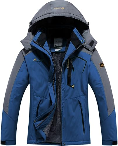 DAFENP Herren Skijacke Wasserdichte Winterjacke Warm Gefüttert Snowboardjacke Softshelljacke Winddichte Atmungsaktiv Outdoorjacke Wanderjacke mit Kapuze CFY815M-DenimBlue1-2XL von DAFENP