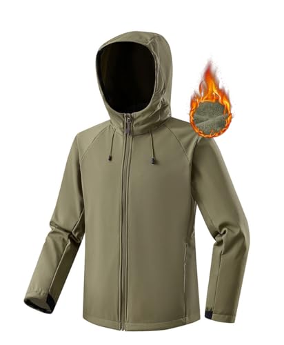 DAFENP Herren Softshelljacke Wasserdichte Atmungsaktive Winterjacke Warme Fleece Gefüttert Leichte Winddichte Übergangsjacke Funktionsjacke für Outdoor Sport Camping Wandern MSJK231018M-ArmyGreen-M von DAFENP