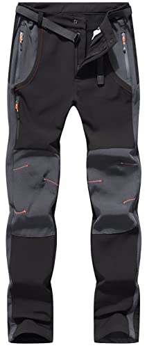 DAFENP Herren Wanderhose Outdoorhose Wasserdicht Softshellhose Winddicht Winter Skihose Snowboardhose Warm Gefüttert Trekkinghose (Large, Schwarz Grau) von DAFENP