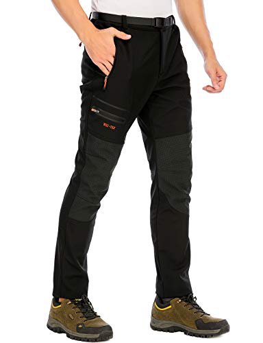 DAFENP Herren Wanderhose Outdoorhose Wasserdicht Softshellhose Winddicht Winter Skihose Snowboardhose Warm Gefüttert Trekkinghose (medium, Schwarz) von DAFENP