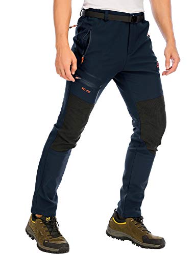 DAFENP Herren Wanderhose Outdoorhose Wasserdicht Softshellhose Winddicht Winter Skihose Snowboardhose Warm Gefüttert Trekkinghose KZ1662M-DarkBlue3-L von DAFENP