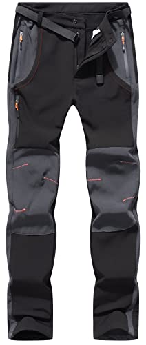 DAFENP Herren Wanderhose Skihose Wasserdicht Softshellhose Winddicht Winter Outdoorhose Snowboardhose Warm Gefüttert Trekkinghose MSKZ21035M-Black1-XL von DAFENP