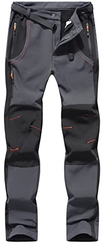 DAFENP Herren Wanderhose Outdoorhose Wasserdicht Softshellhose Winddicht Winter Skihose Snowboardhose Warm Gefüttert Trekkinghose KZ21035M-DarkGrey1-L von DAFENP